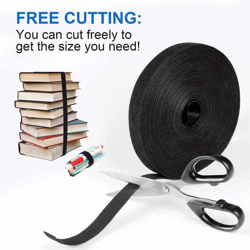 Oneleaf Fastening Cable Management Roll, 20ft x 3/4inch Cut to Length Straps, Reusable Multi-Purpose Cords Management, Double Sided Hook and Loop Cable Ties Roll (Black) - Image 4